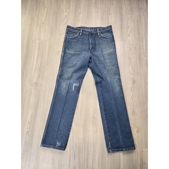 VTG Wrangler Slim Fit Jeans 36x33 Blue Denim Made in USA Cowboy (Fits 34x32) - Picture 1 of 16
